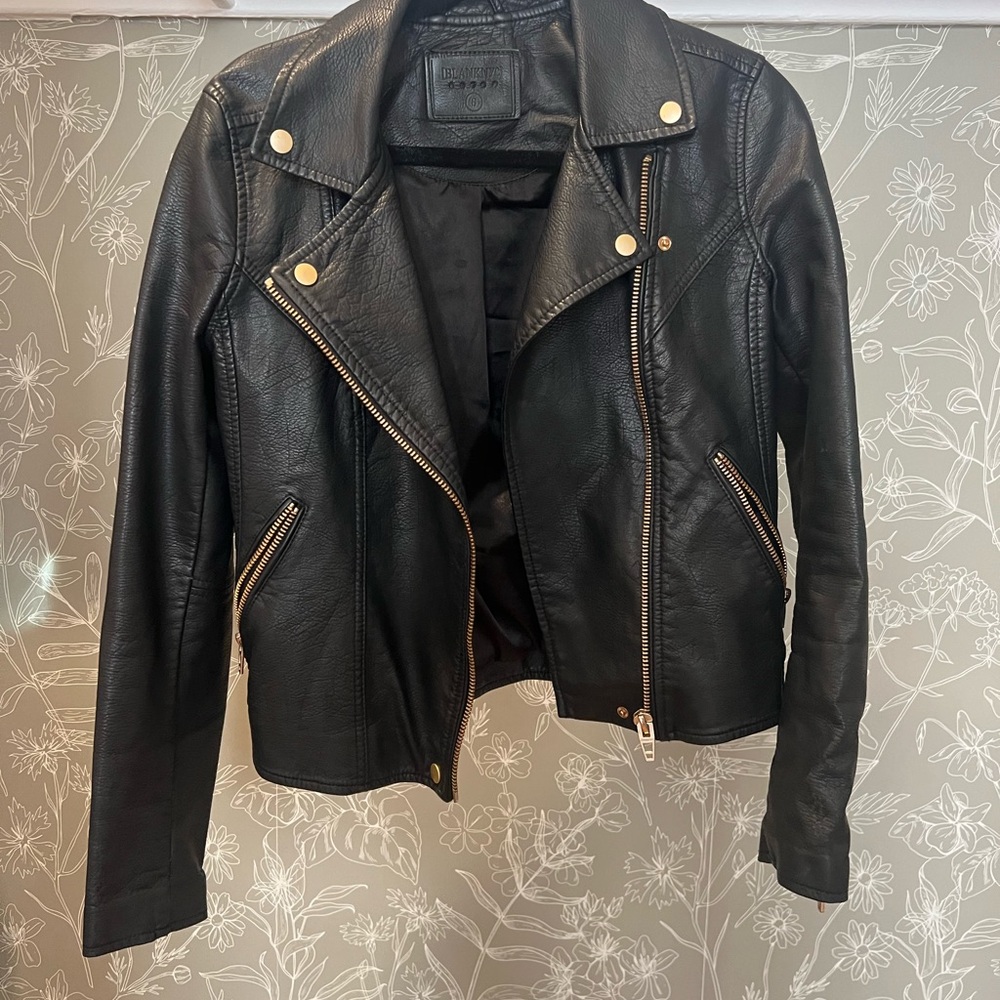 Blank NYC Black Leather Jacket with Gold Accents